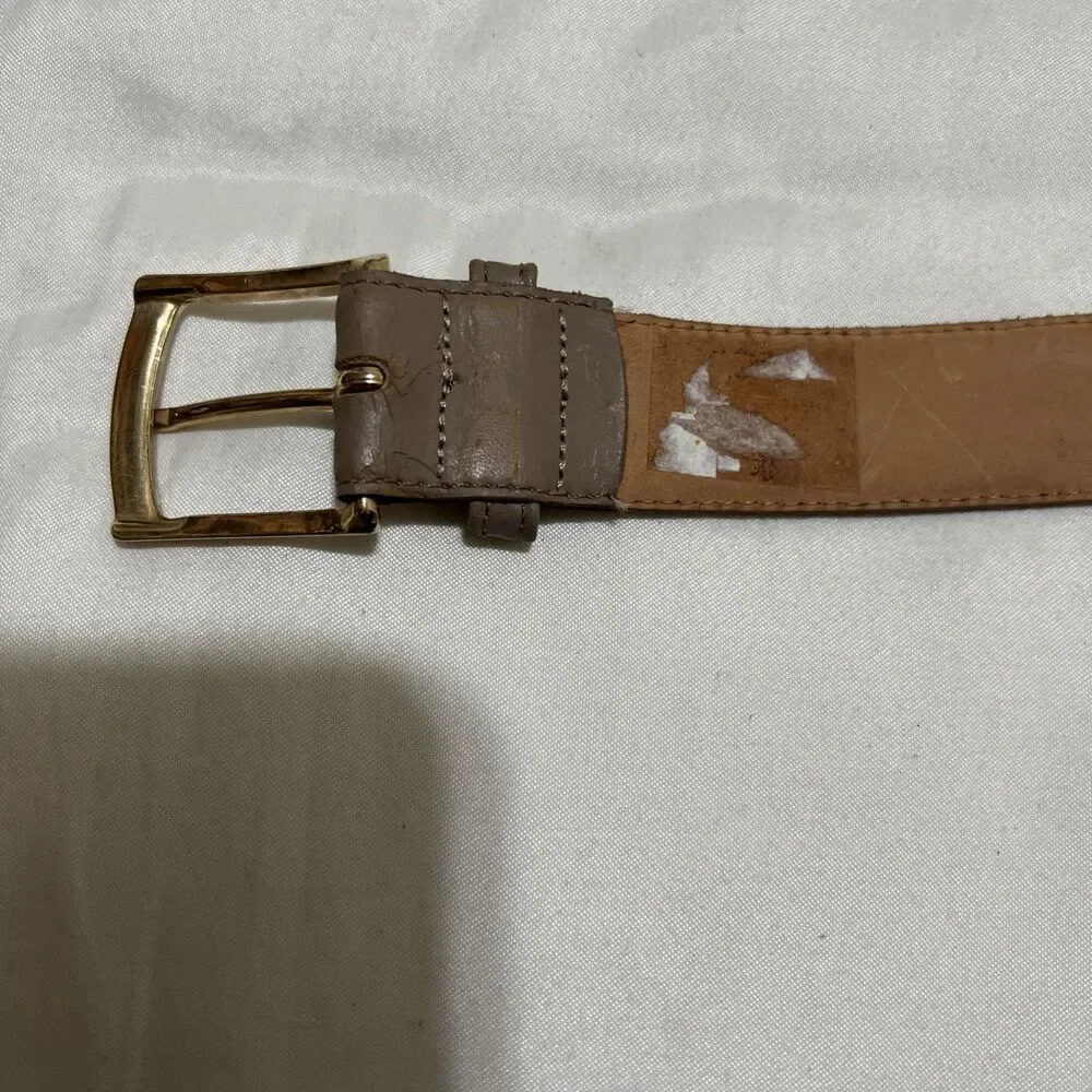 Gray Leather Belt Glove Leather Lining Sz 42 Gold Tone Buckle USA VTG